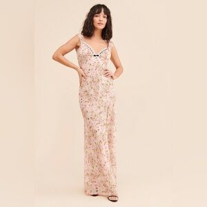 For Love & Lemons Emmaline Floral Lace Trim Maxi Dress